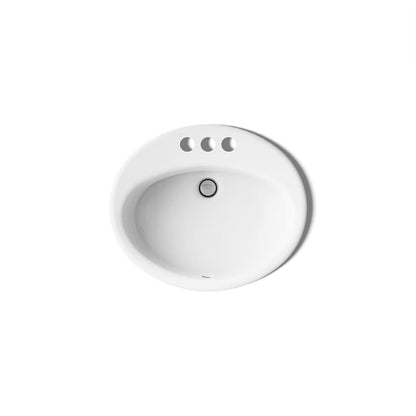 Farmington 19-1/4" Oval Cast Iron Drop In Bathroom Sink with Overflow and 3 Faucet Holes at 4" Centers