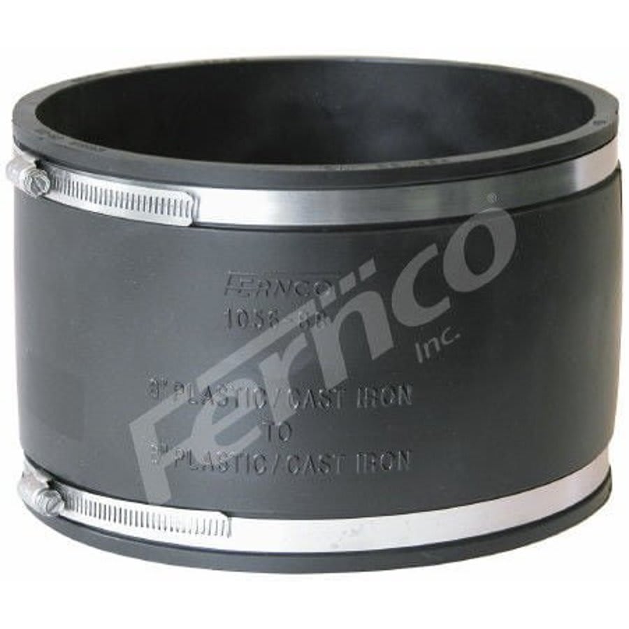 Transition Coupling, 8 in, Cast Iron/Plastic x Cast Iron/Plastic, Flexible PVC