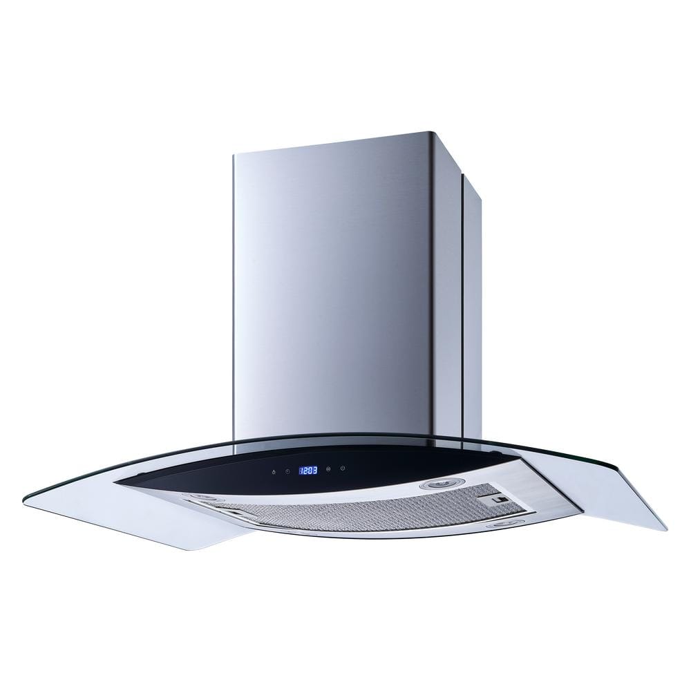 36 in. 475 CFM Convertible Kitchen Island Mount Range Hood in Stainless Steel with Tempered Glass and Touch Control