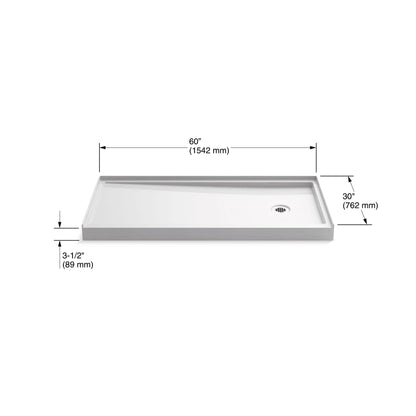 Rely 60" x 30" Rectangular Shower Base with Single Threshold and Right Drain