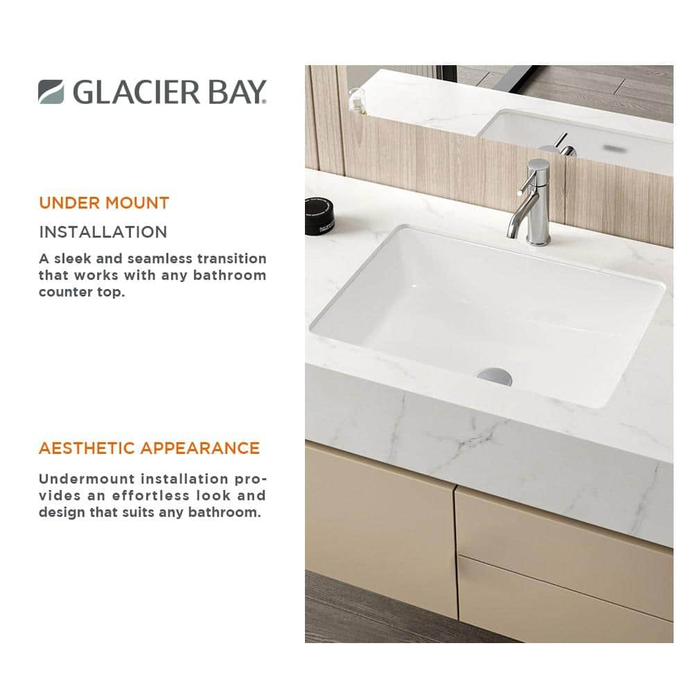 22 in. Ceramic Rectangular Undermount Bathroom Sink in White with Overflow Drain