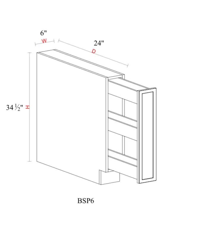 Spice Pull Base Cabinet - 6"W x 34- 1/2"H x 24"D