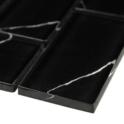 Nero Marquina Glass 2x4 Herringbone