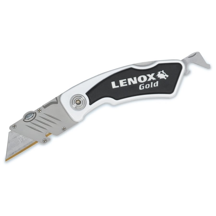 Lockable Utility Knife, 1-1/8 in W Trapezoid Blade, Bi-Metal Blade, 1 Blade Included