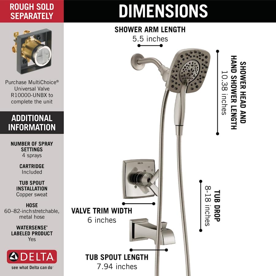 Ashlyn Monitor 17 Series Dual Function Pressure Balanced Tub and Shower with In2ition and Integrated Volume Control - Less Rough-In Valve