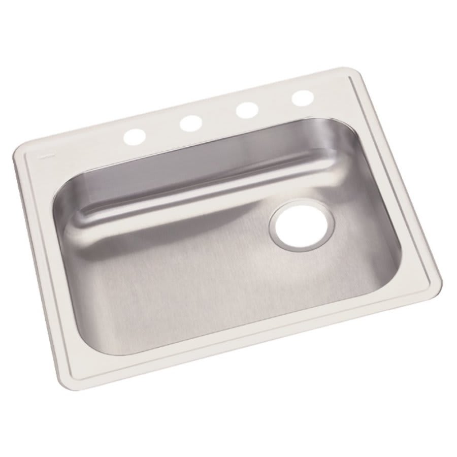 Dayton® Single Bowl Kitchen Sink, Top Mount, ADA, 25 x 21-1/4 in, 5-1/4 in Bowl Depth, 4-Hole, 22 ga Brushed Satin Steel, Stainless