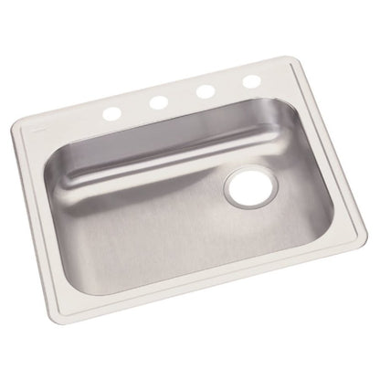 Dayton® Single Bowl Kitchen Sink, Top Mount, ADA, 25 x 21-1/4 in, 5-1/4 in Bowl Depth, 4-Hole, 22 ga Brushed Satin Steel, Stainless