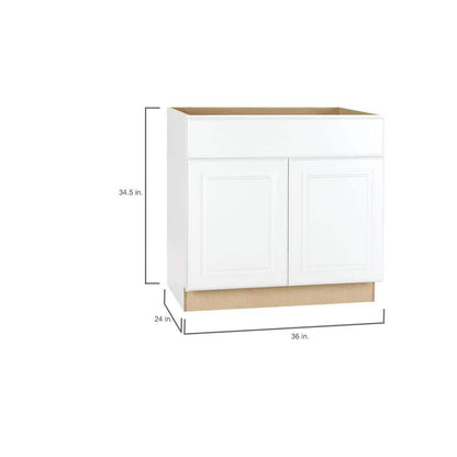 Hampton 36 in. W x 24 in. D x 34.5 in. H Assembled Sink Base Kitchen Cabinet in Satin White