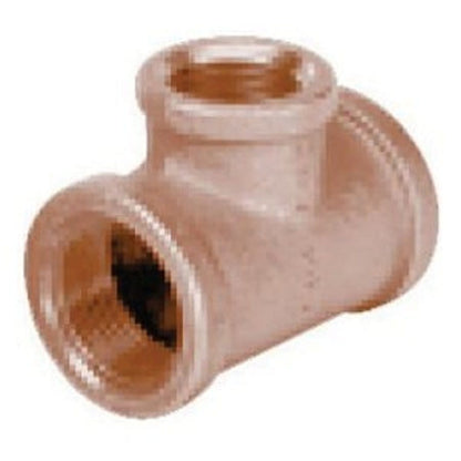 Tee, 1 x 1/2 in, FNPT, Lead Free Brass, Rough Brass