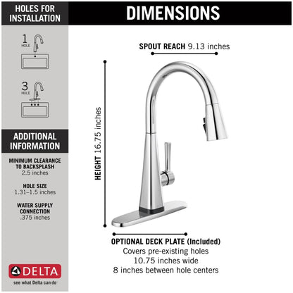 Lenta Pull-Down Kitchen Faucet with On/Off Touch Activation, Magnetic Docking Spray Head, ShieldSpray and Touch2O