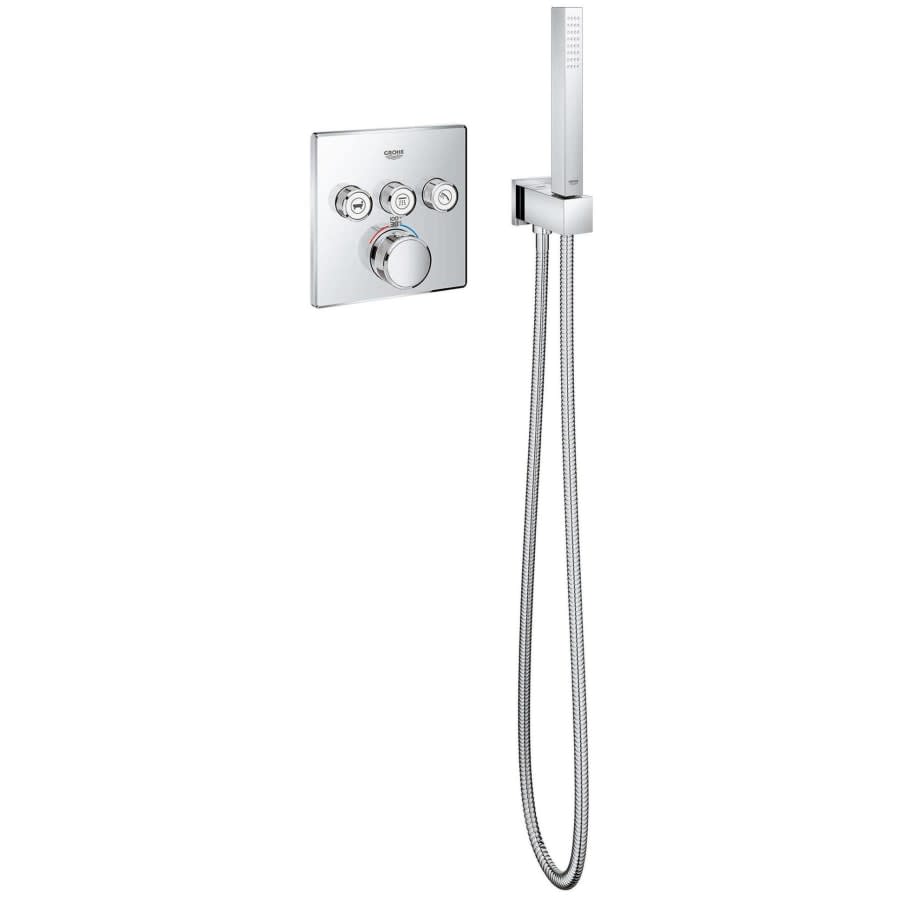 Grohtherm Three Function Thermostatic Valve Trim Only with Four Knob / Push Button Handles, Integrated Diverter, and Volume Control - Less Rough In