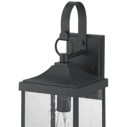 Park Court 19 in. 1-Light Textured Black Traditional Outdoor Wall Lantern with Clear Seeded Glass