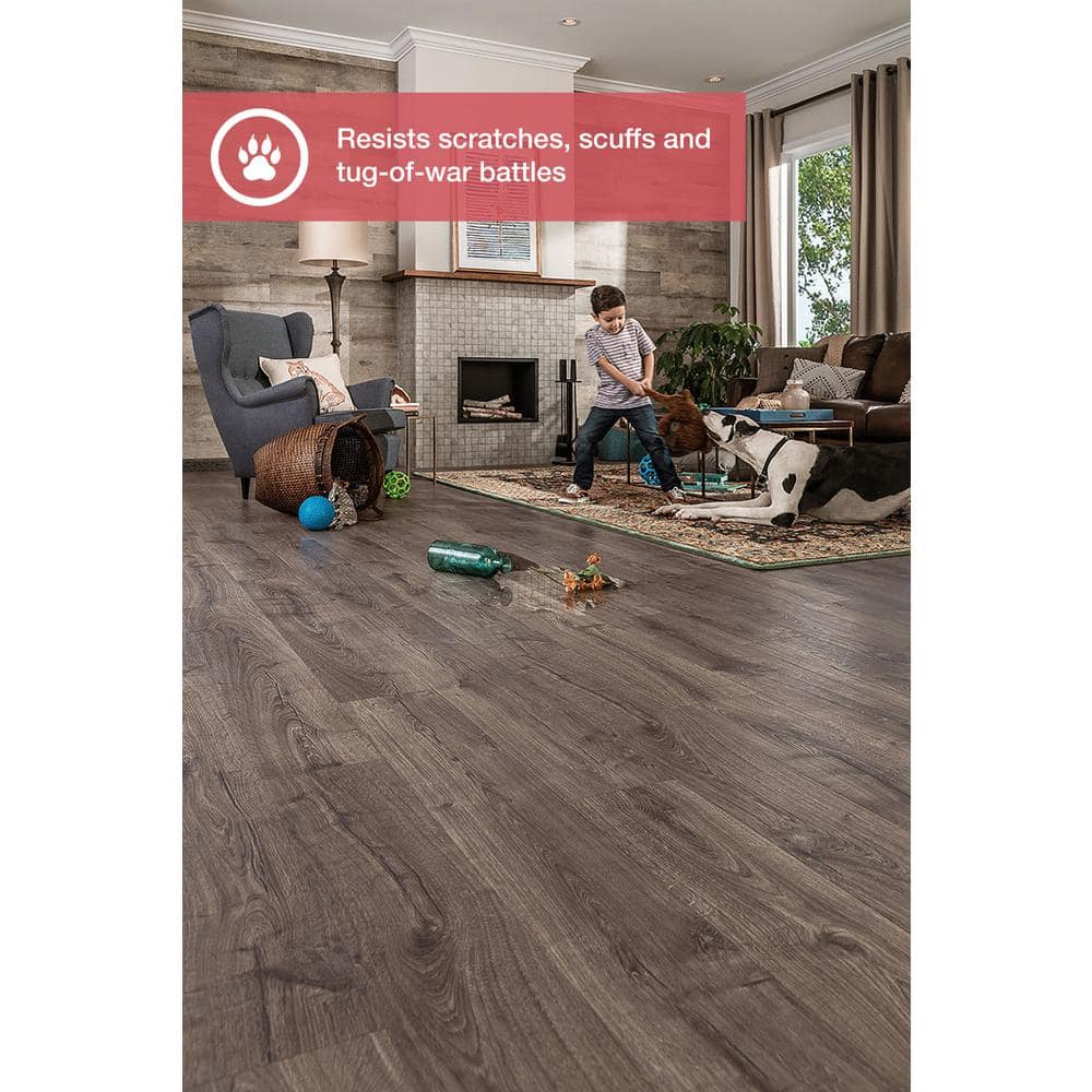 Outlast+ Vintage Pewter Oak 12 mm T x 7.4 in. W Waterproof Laminate Wood Flooring (19.6 sqft/case)