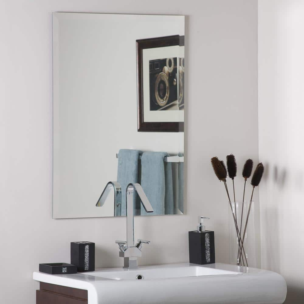 24 in. W x 32 in. H Frameless Rectangular Beveled Edge Bathroom Vanity Mirror in Silver