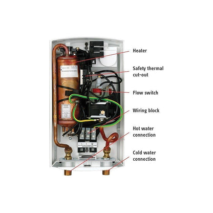 DHC Single Sink Point-of-Use Electric Tankless Water Heater, 240 VAC, 6 kW, 1 ph, 1/2 in, MNPT Water, 25 A, Commercial