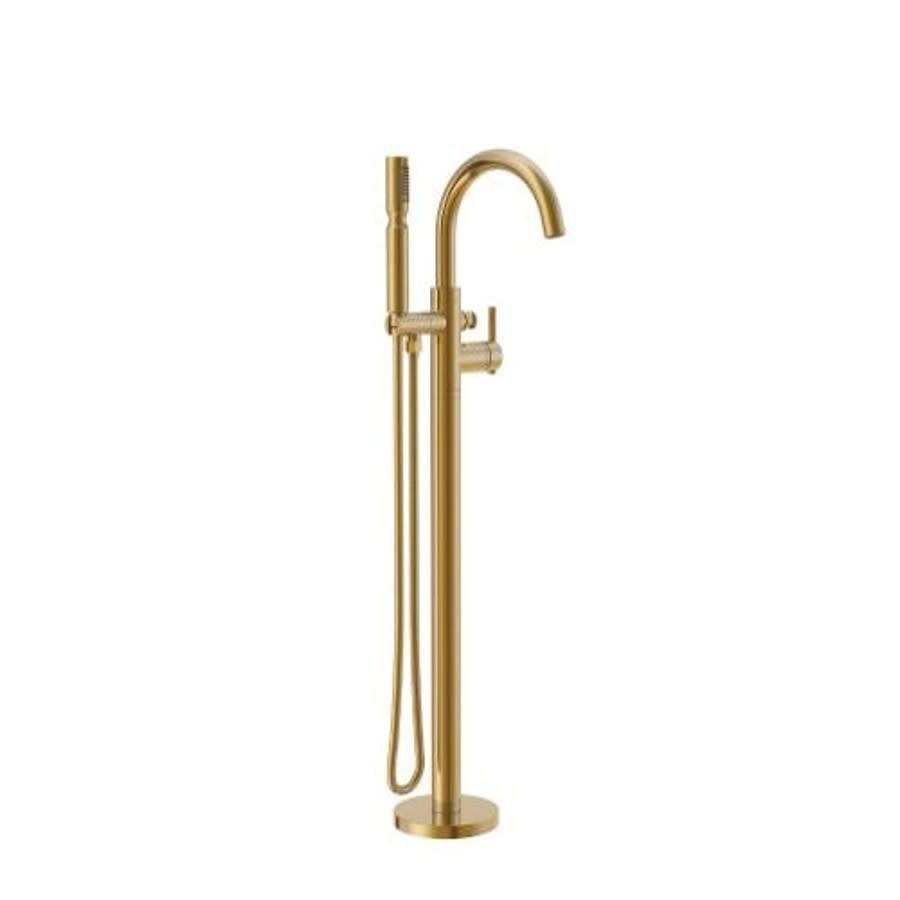 Contemporary Tub Faucet Trim With Handshower, ADA, Floor Mount, Brushed Bronze