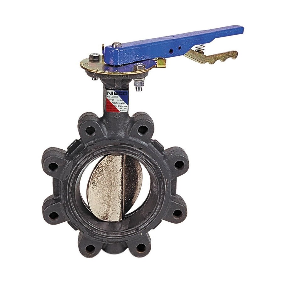 Lug Style Butterfly Valve, Lever Handle, 2-1/2 in, Flange, Ductile Iron