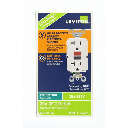 Leviton 20 Amp Self-Test SmartlockPro Slim Duplex GFCI Outlet, White