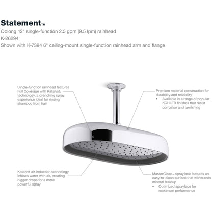 Statement 2.5 GPM Single Function Rain Shower Head with MasterClean Sprayface and Katalyst Air Induction Technology