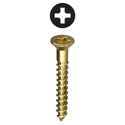 Wood Screw, #10, 2 in L, Phillips Drive, Brass