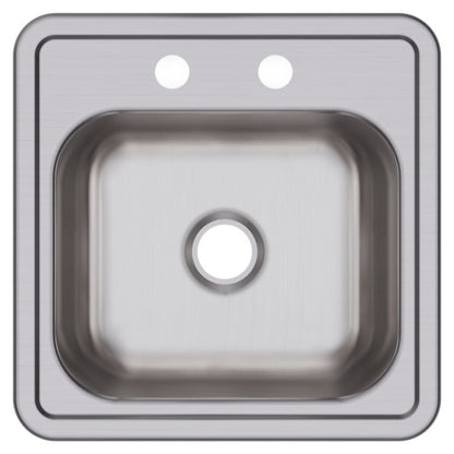 Dayton® Single Bowl Bar Sink, Top Mount, ADA, 15 x 15 in, 5 in Bowl Depth, 2-Hole, 22 ga Satin Steel, Stainless