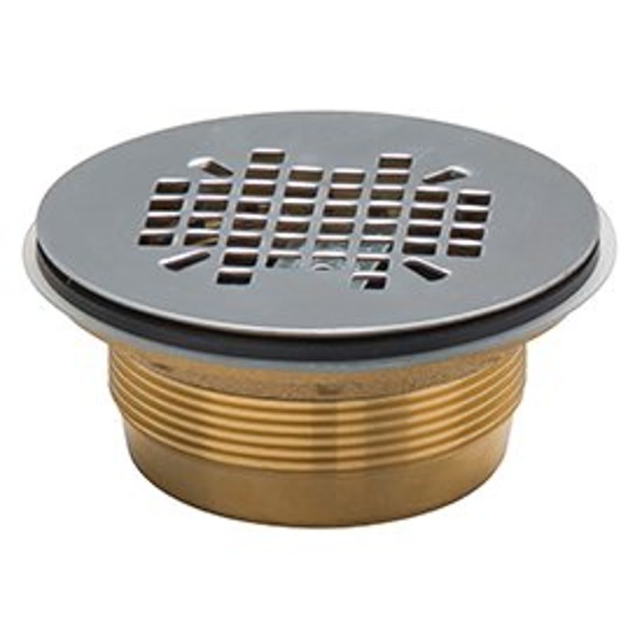 Shower Module Drain, 2 in, No Caulk, 4-1/4 in, Grid, Cast Brass Drain, Stainless Steel