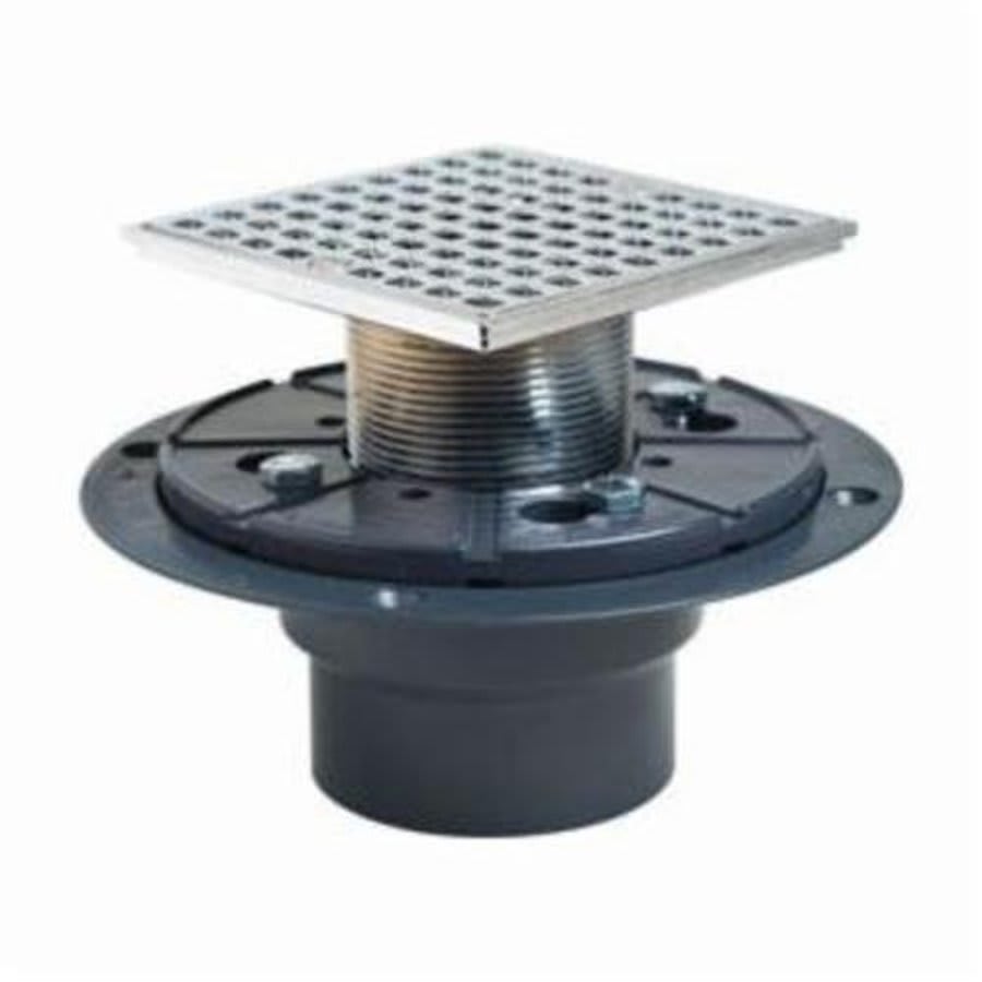 Shower Pan Drain With Ring and Strainer, 2 in, Hub, 4-1/4 in, Grid, PVC Drain, Polished Chrome