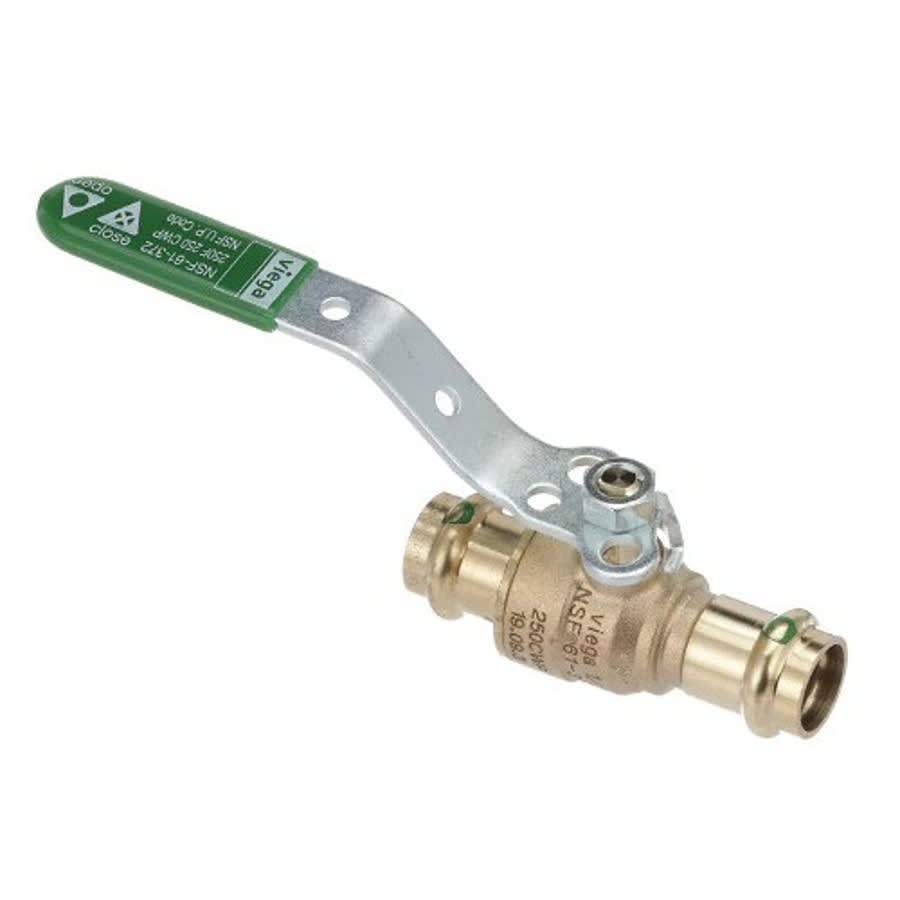 1-Piece Ball Valve, 2 in, Press, Full Port, Stainless Steel Ball, Bronze