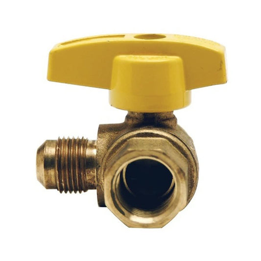 1-Piece Ball Valve, 1/2 x 3/8 in, Flare x FNPT, Standard Port, Brass Ball, Brass