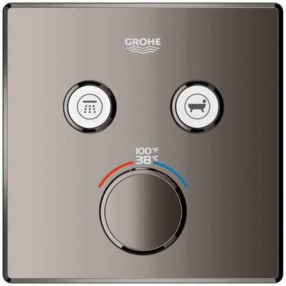 Grohtherm Two Function Thermostatic Valve Trim Only with Triple Knob / Push Button Handles, Integrated Diverter, and Volume Control - Less Rough In