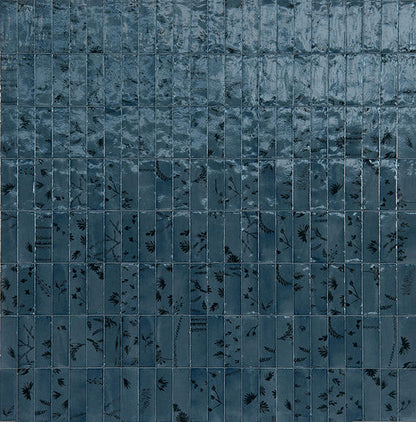 Rice Blu Deco Leaf Rectangle 2X6 Glossy