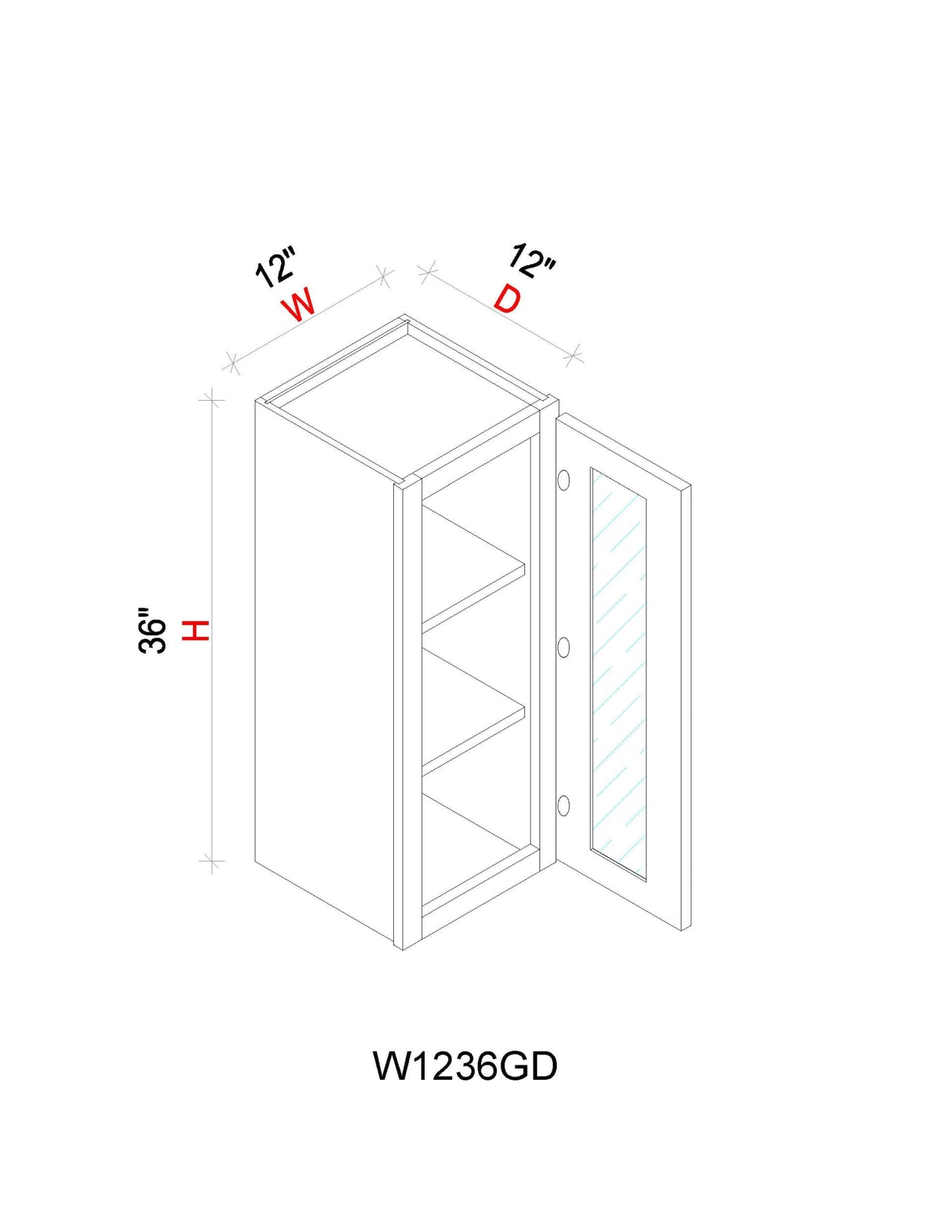 Wall Cabinet - 12"W x 36"H x 12"D Glass Door Only