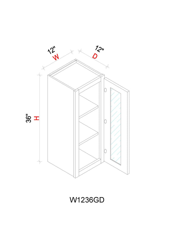 Wall Cabinet - 12"W x 36"H x 12"D Glass Door Only