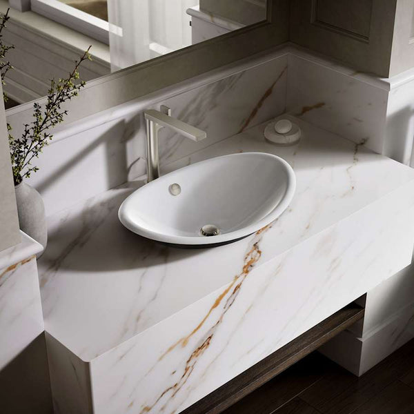 Iron Plains 20-3/4"L Cast Iron Drop-In Semi-Vessel Sink with Overflow and Black Painted Underside