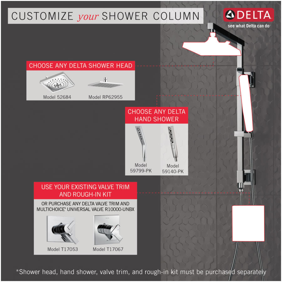 Emerge 18" Angular Shower Column with Hose and Integrated Diverter - Less Shower Head and Hand Shower