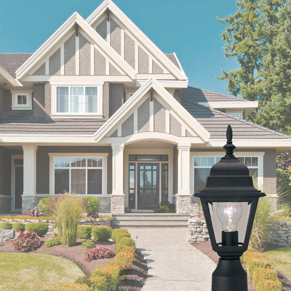 Hampton Bay 1-Light Black Steel Line Voltage Outdoor Weather Resistant Post Light with No Bulb Included