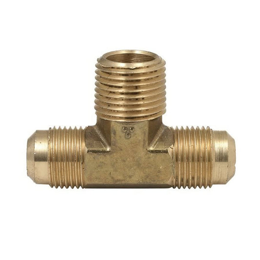 Tee, 3/8 x 1/4 in, Flare x MNPT, Brass, Rough Brass