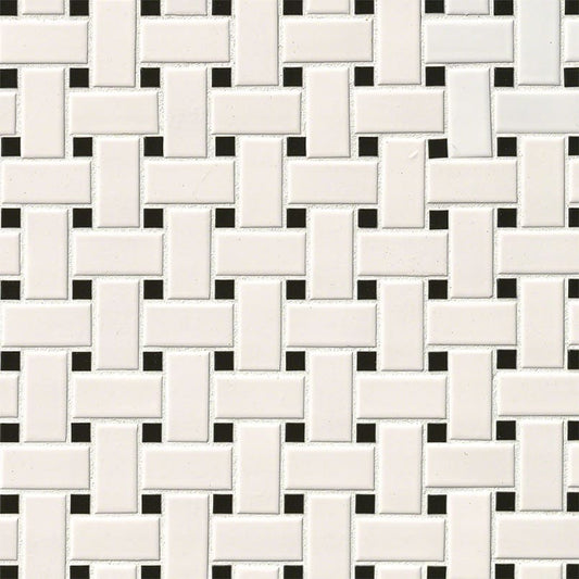 White And Black Matte Basket Weave Mosaic