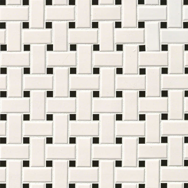 White And Black Matte Basket Weave Mosaic