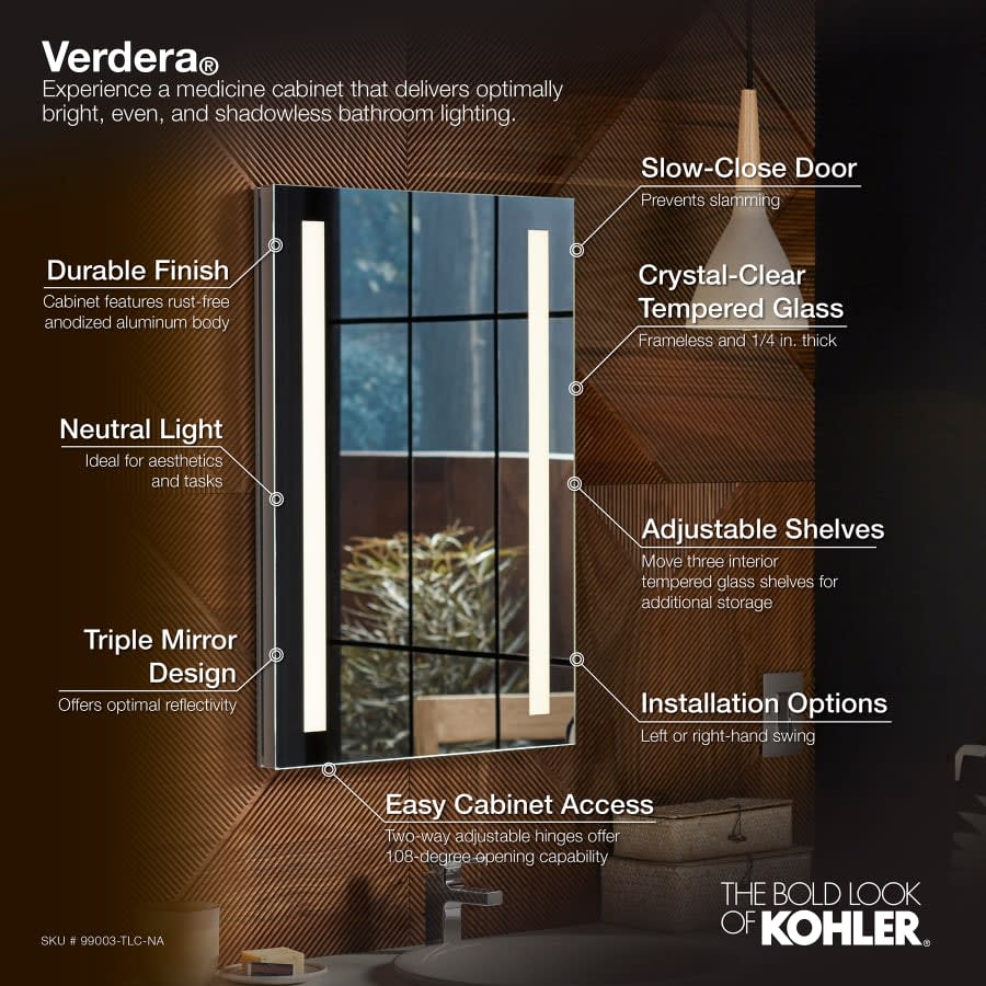 Verdera 20" x 30" Lighted Single Door Medicine Cabinet with Two Shelves, Built-in Outlets and Flip Out Magnifying Mirror - CA Title 24 Compliant