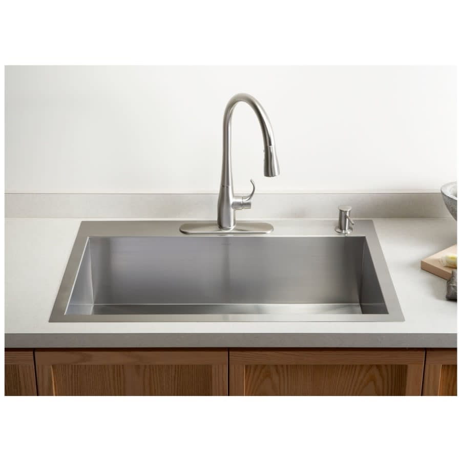 Vault 33" Single Basin Drop-In / Under-Mount 18-Gauge Stainless Steel Kitchen Sink with SilentShield - Basin Rack Included