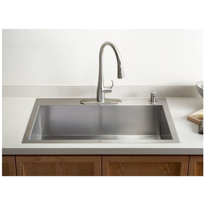 Vault 33" Single Basin Drop-In / Under-Mount 18-Gauge Stainless Steel Kitchen Sink with SilentShield - Basin Rack Included