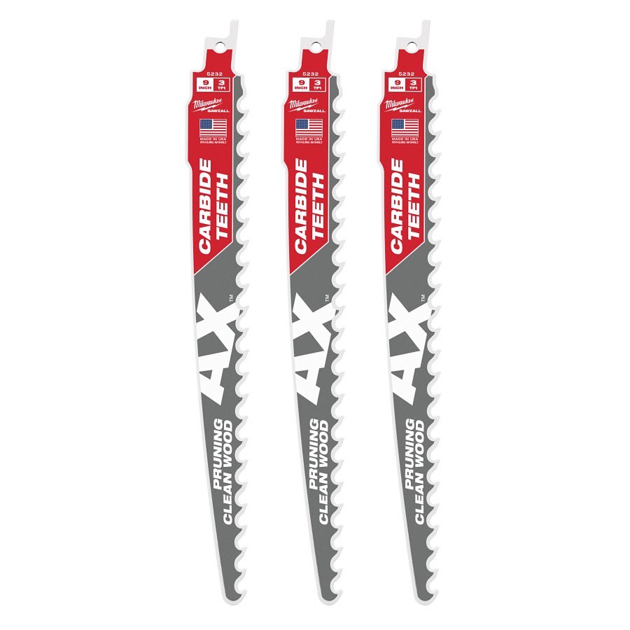 SAWZALL® The Ax™ Carbide Tip Reciprocating Saw Blade, 9 in L, 3 tpi, 0.05 in THK