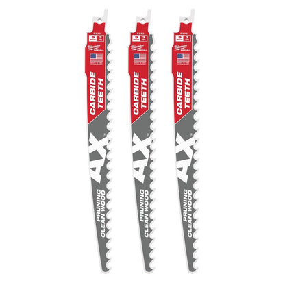SAWZALL® The Ax™ Carbide Tip Reciprocating Saw Blade, 9 in L, 3 tpi, 0.05 in THK