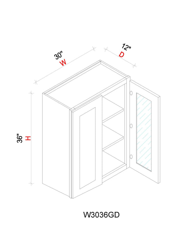 Wall Cabinet - 30"W x 36"H x 12"D Glass Door Only