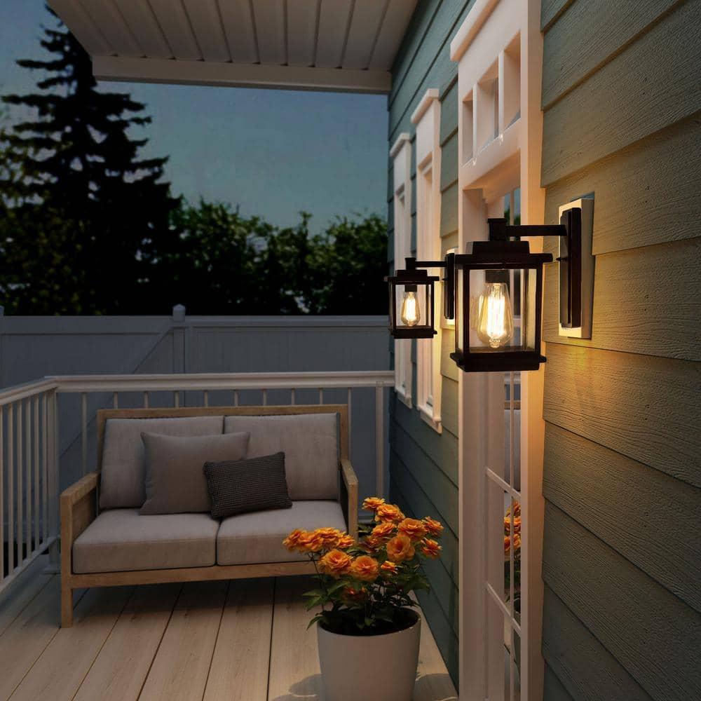 LNC Square 1-Light Black Outdoor Wall Lantern Sconce with Clear Glass Shade, Modern Exterior Wall Light for Patio Garden