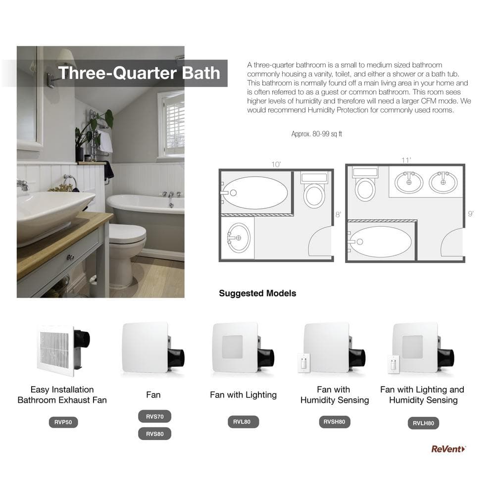 80 CFM Ceiling/Wall Mount Easy Roomside Installation Bathroom/Bath Exhaust Fan with Adjustable LED Lighting, ENERGY STAR