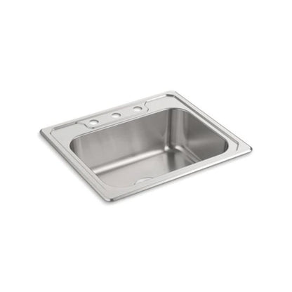 Middleton® Single Bowl Kitchen Sink, Top Mount, 25 x 22 in, 8 in Bowl Depth, 3-Hole, 20 ga Luster Steel, Stainless