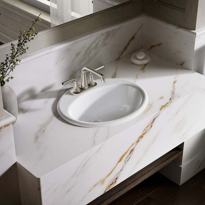 Farmington 19-1/4" Oval Cast Iron Drop In Bathroom Sink with Overflow and 3 Faucet Holes at 4" Centers