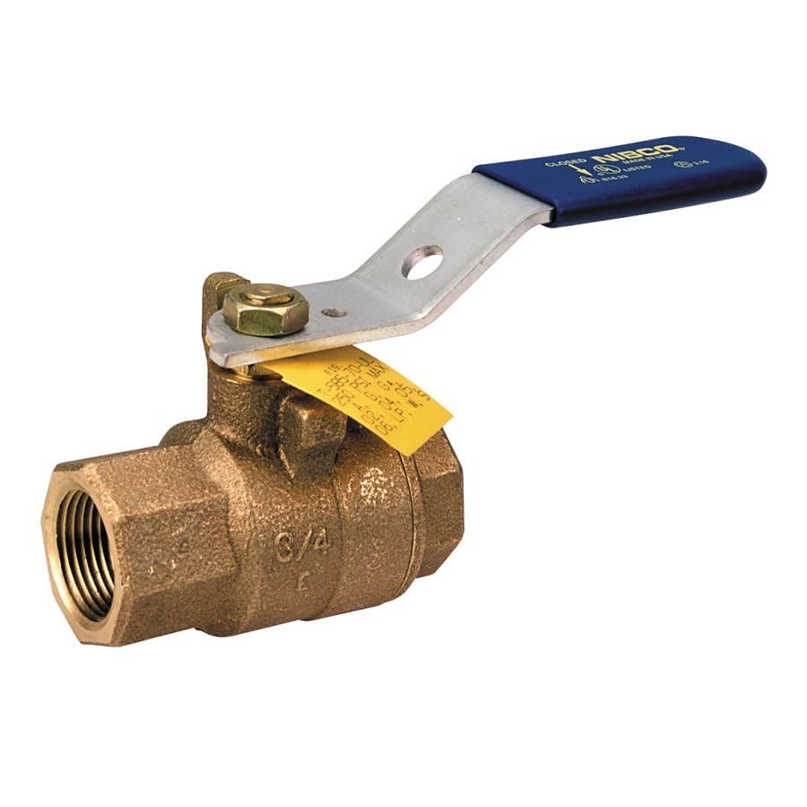 2-Piece Ball Valve, 3/4 in, FNPT, Full Port, Plated Brass Ball, Bronze